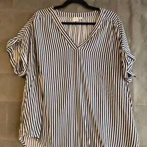 Gap White and Blue Striped Blouse XXL